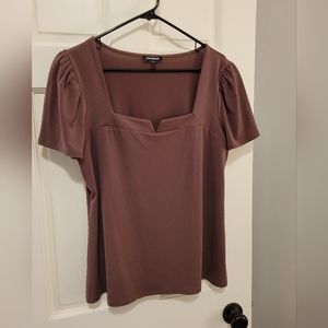 Express Solid Notch Square Neck Puff Sleeve Tee in Thornberry, XL